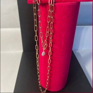 Aqua Two-Strand imitation Pearl Pendant gold Necklace, 21-100%